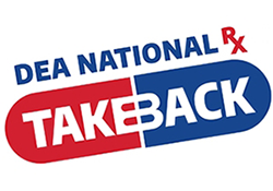 DEA National RX TakeBack Logo, dispose of unused or expired prescription drugs 